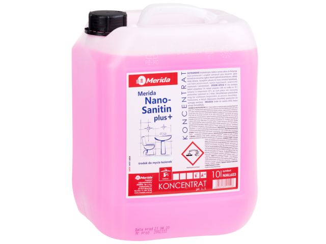 Płyn do mycia łazienek i urządzeń sanitarnych, MERIDA NANO SANITIN PLUS, koncentrat, kanister 10 l